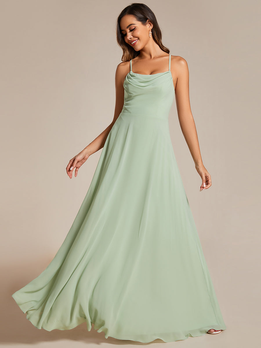 Spaghetti Straps Draped Collar Floor Length Bridesmaid Dress