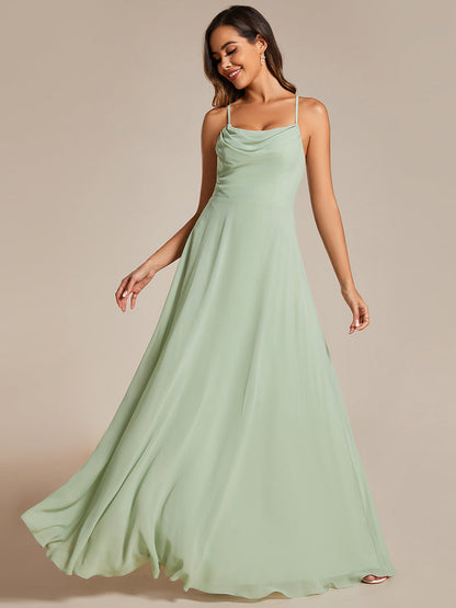 Spaghetti Straps Draped Collar Floor Length Bridesmaid Dress