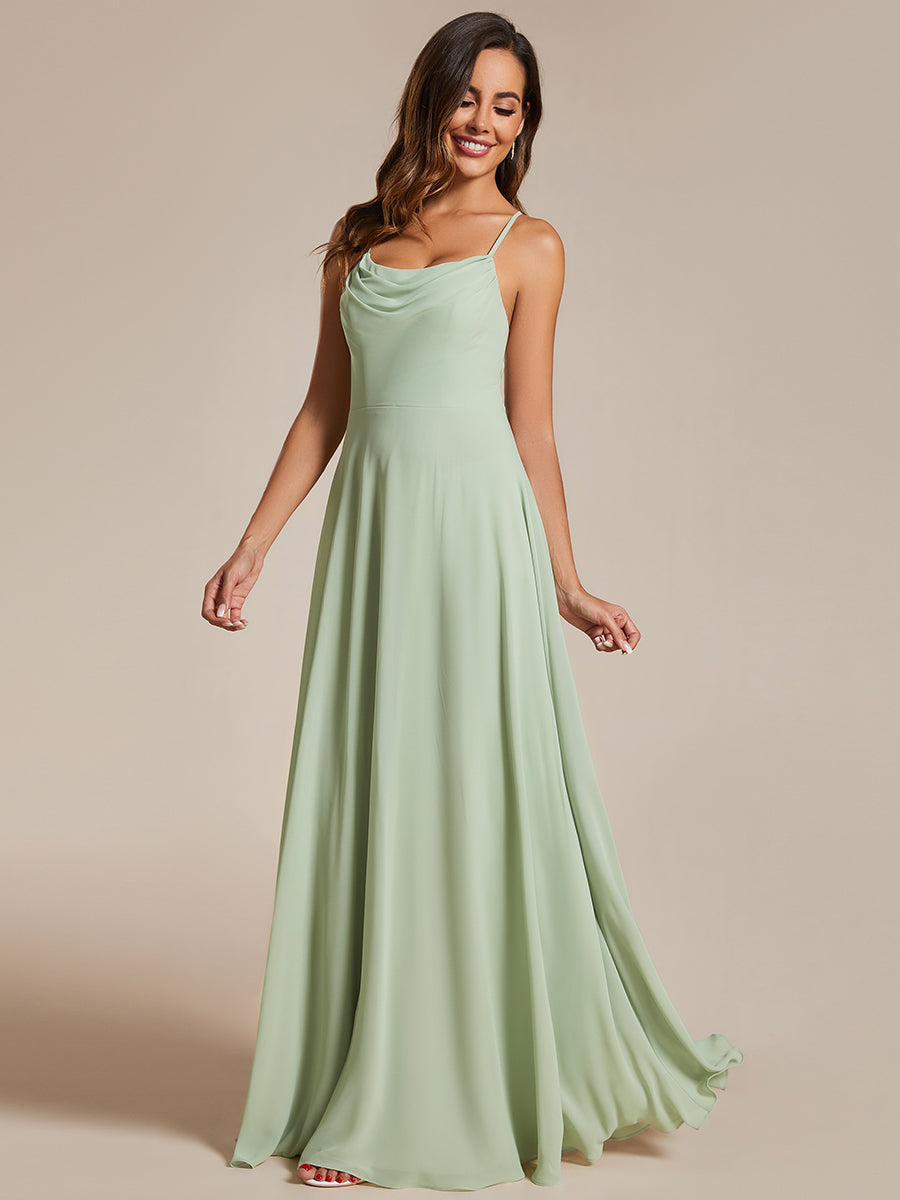 Spaghetti Straps Draped Collar Floor Length Bridesmaid Dress