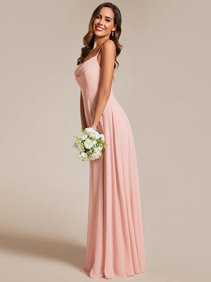 Spaghetti Straps Draped Collar Floor Length Bridesmaid Dress