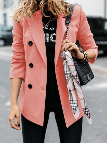 Elegant Double-Breasted Blazer with Long Sleeves