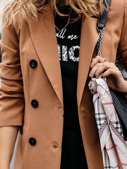 Elegant Double-Breasted Blazer with Long Sleeves