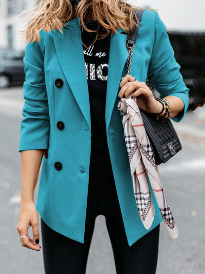 Elegant Double-Breasted Blazer with Long Sleeves