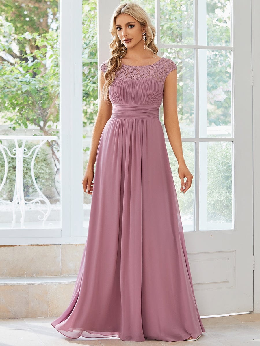Elegant Lace & Chiffon Cap Sleeve Evening Dress