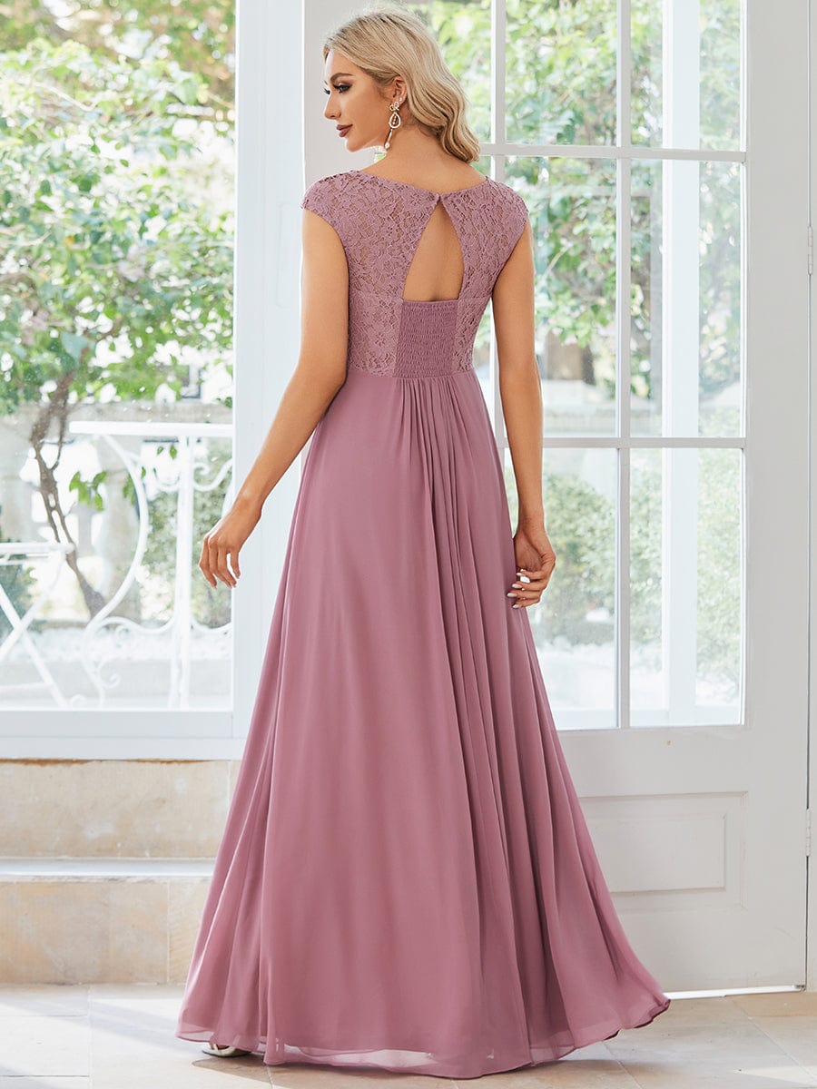 Elegant Lace & Chiffon Cap Sleeve Evening Dress