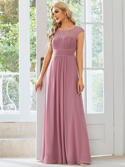 Elegant Lace & Chiffon Cap Sleeve Evening Dress