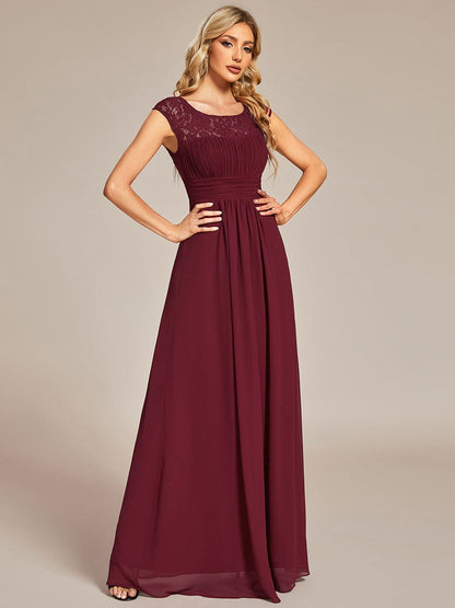Elegant Lace & Chiffon Cap Sleeve Evening Dress
