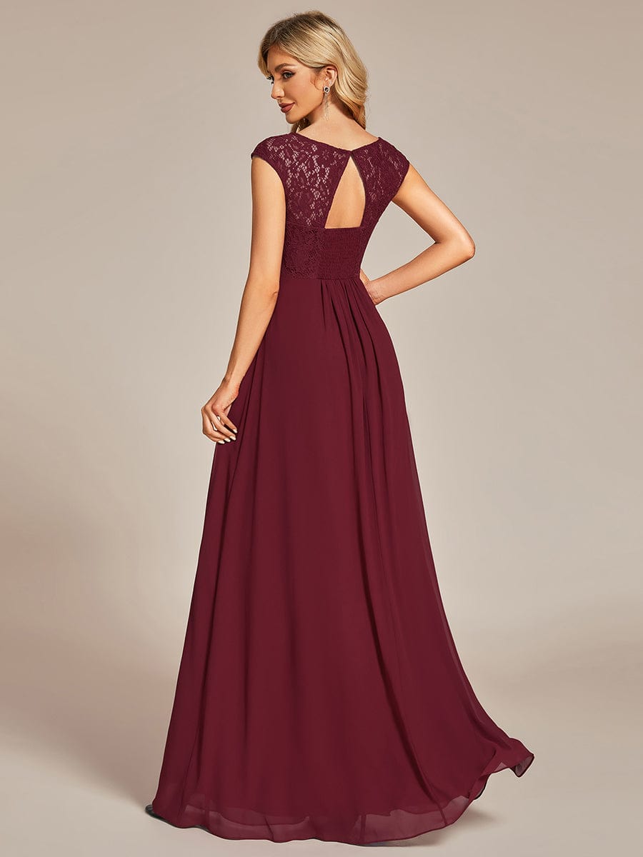 Elegant Lace & Chiffon Cap Sleeve Evening Dress