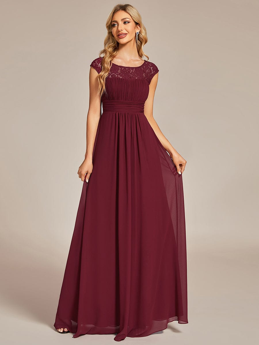 Elegant Lace & Chiffon Cap Sleeve Evening Dress