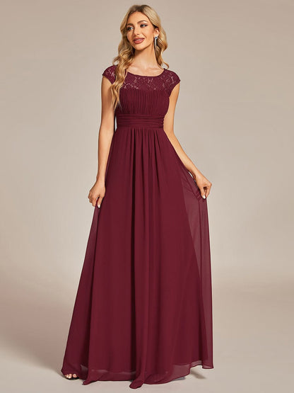 Elegant Lace & Chiffon Cap Sleeve Evening Dress