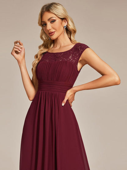 Elegant Lace & Chiffon Cap Sleeve Evening Dress