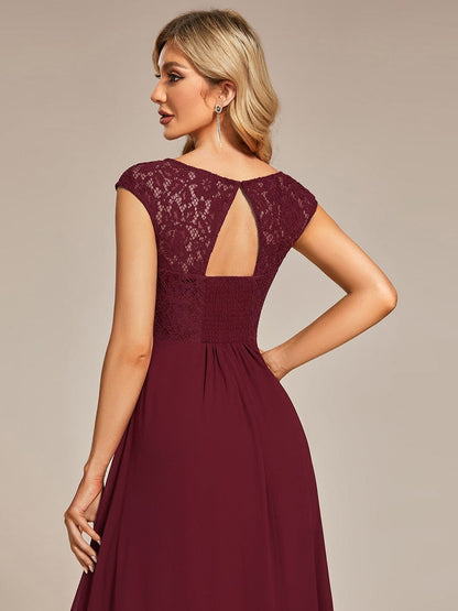 Elegant Lace & Chiffon Cap Sleeve Evening Dress