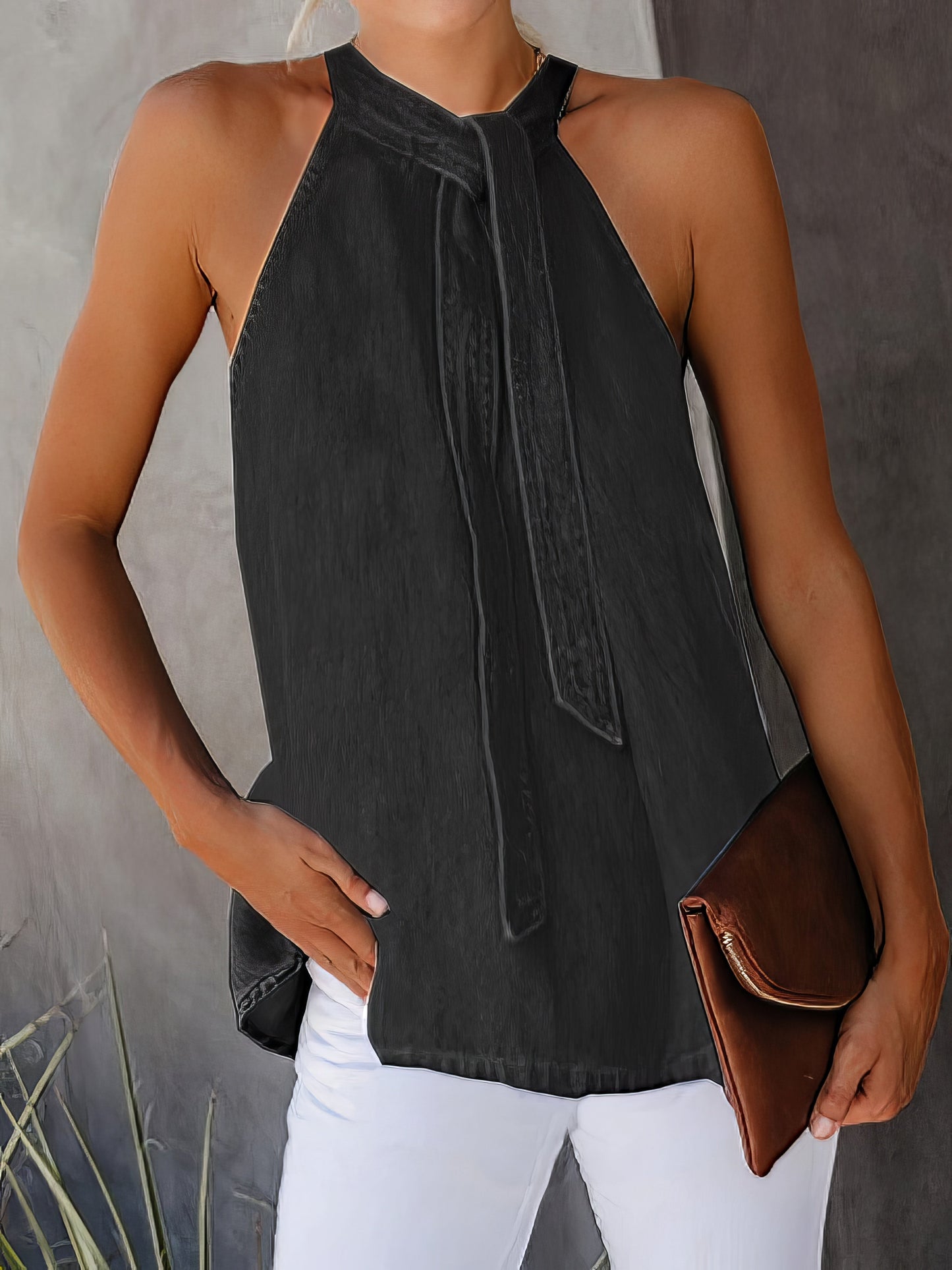 Tank Tops - Halter Tie Sleeveless Casual Tank Tops - MsDressly