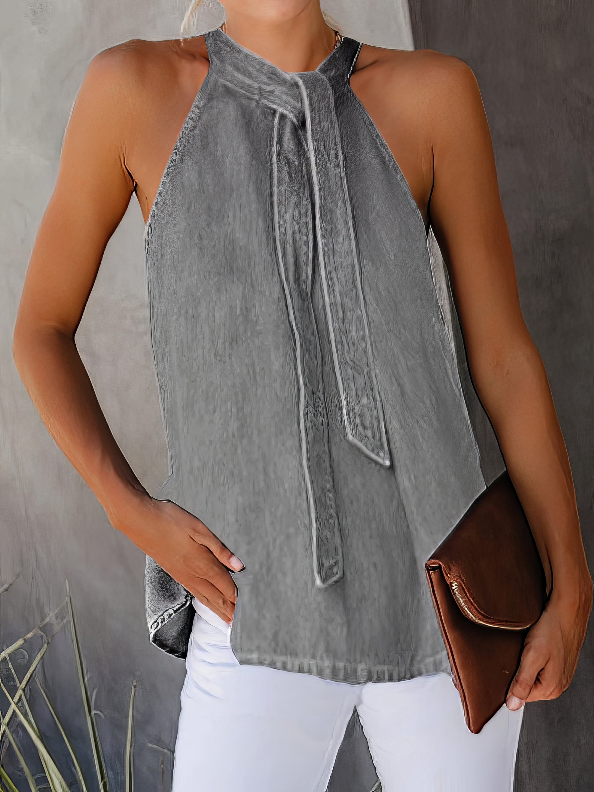 Tank Tops - Halter Tie Sleeveless Casual Tank Tops - MsDressly