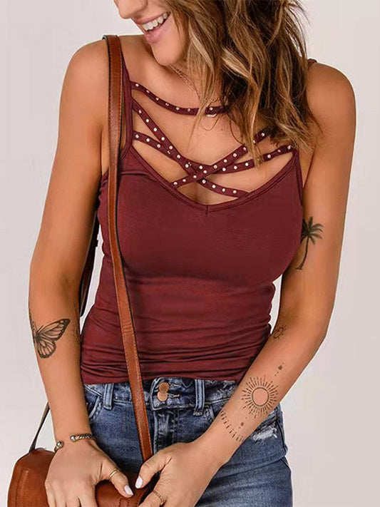 Hot Diamond Solid Color Tank Top in Casual Fashion for Women