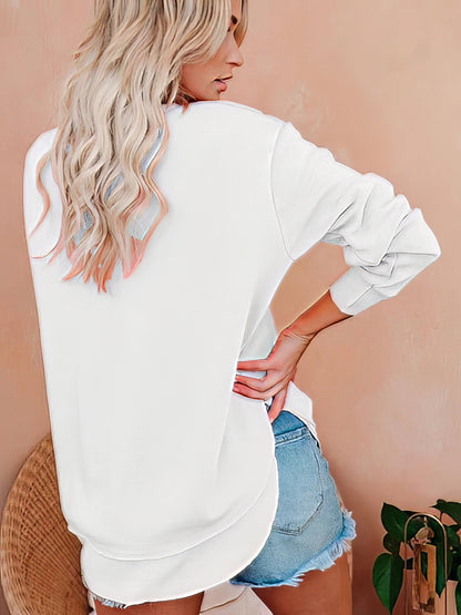 T-Shirts - Solid Long Sleeve Pullover T-Shirts - MsDressly