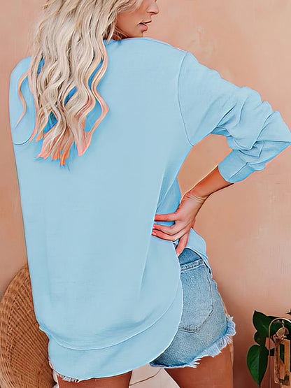 T-Shirts - Solid Long Sleeve Pullover T-Shirts - MsDressly