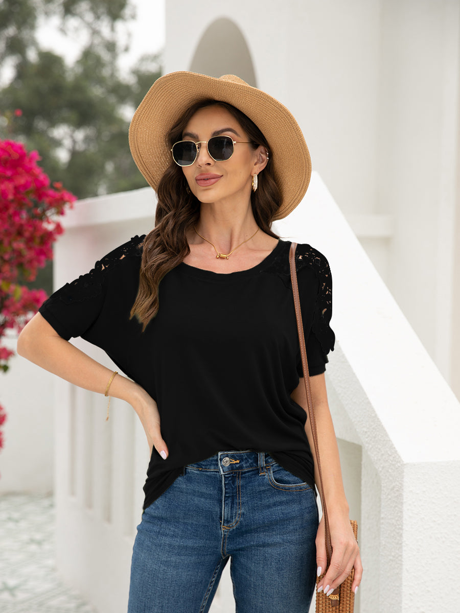 T-Shirts - Round Neck Loose Solid Color Short-Sleeved T-Shirt - MsDressly