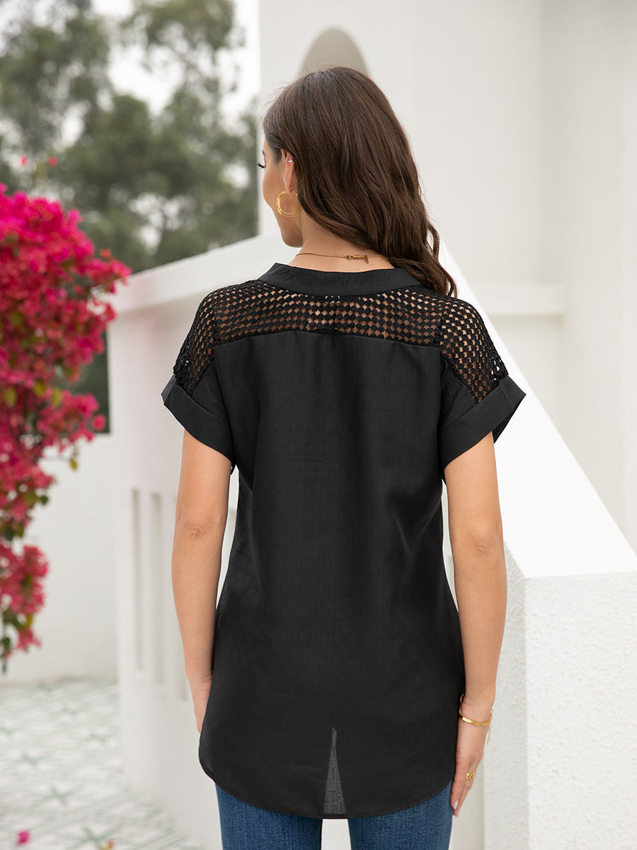 Plus Blouses - Size Curve Blouses Short Sleeve Hollow Stitching Blouse - MsDressly