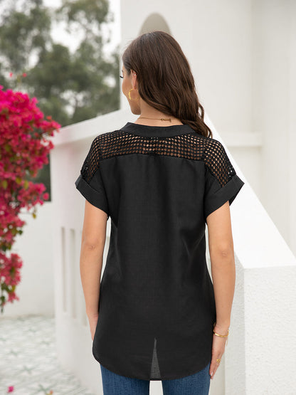Plus Blouses - Size Curve Blouses Short Sleeve Hollow Stitching Blouse - MsDressly