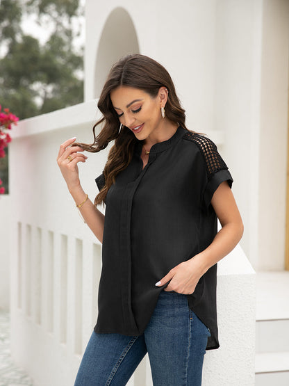 Plus Blouses - Size Curve Blouses Short Sleeve Hollow Stitching Blouse - MsDressly