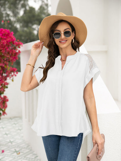 Plus Blouses - Size Curve Blouses Short Sleeve Hollow Stitching Blouse - MsDressly