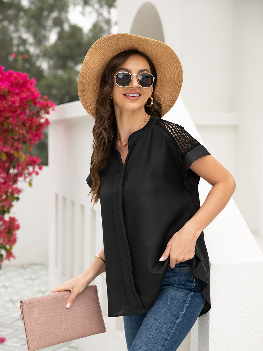 Plus Blouses - Size Curve Blouses Short Sleeve Hollow Stitching Blouse - MsDressly