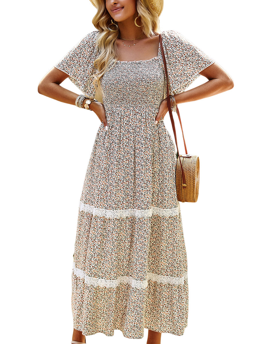 Midi Dresses - Temperament Polka Dot Loose Short Sleeved Midi Dress - MsDressly