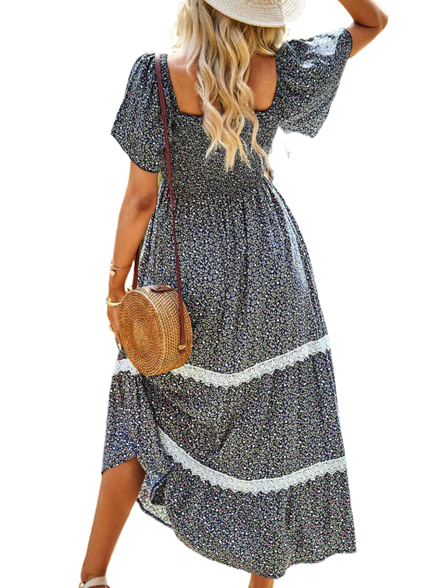Midi Dresses - Temperament Polka Dot Loose Short Sleeved Midi Dress - MsDressly