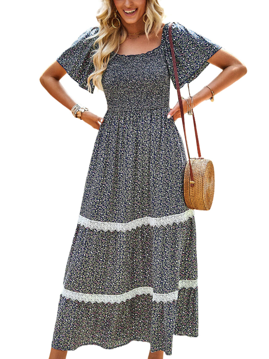 Midi Dresses - Temperament Polka Dot Loose Short Sleeved Midi Dress - MsDressly