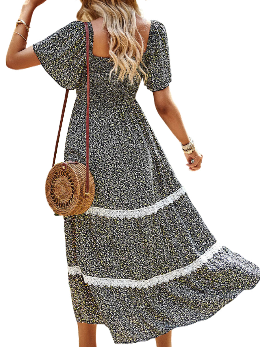 Midi Dresses - Temperament Polka Dot Loose Short Sleeved Midi Dress - MsDressly