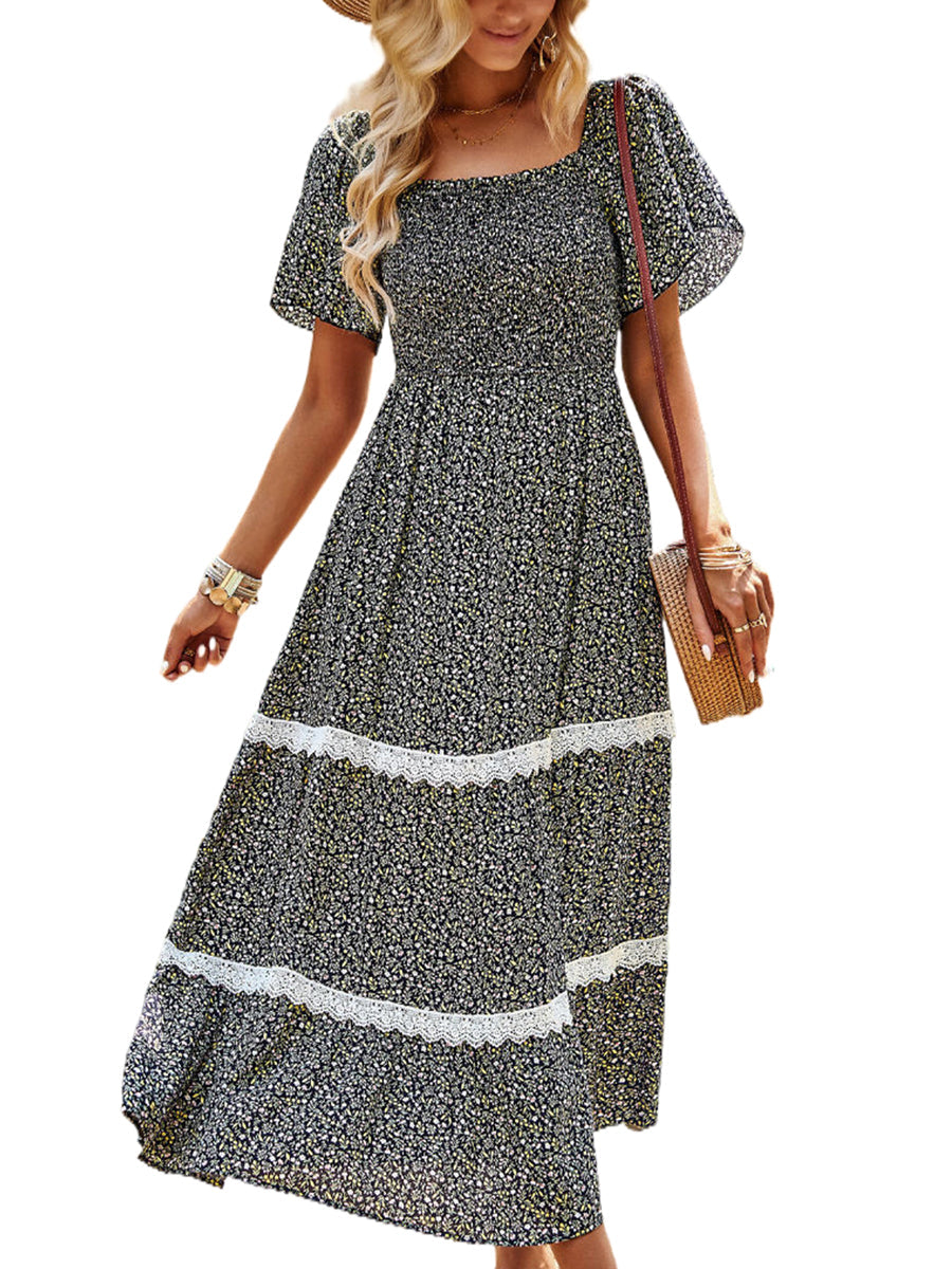 Midi Dresses - Temperament Polka Dot Loose Short Sleeved Midi Dress - MsDressly