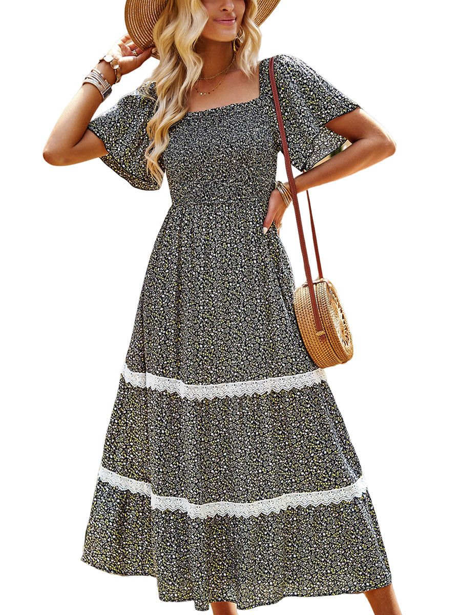 Midi Dresses - Temperament Polka Dot Loose Short Sleeved Midi Dress - MsDressly
