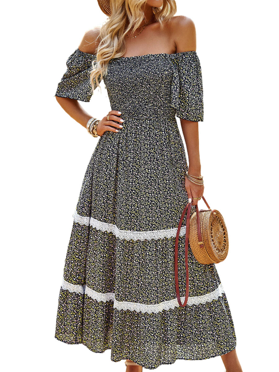 Midi Dresses - Temperament Polka Dot Loose Short Sleeved Midi Dress - MsDressly