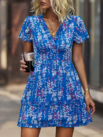 Temperament Commuting Floral Sexy Mini Dress