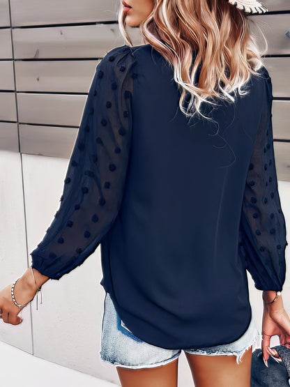 Blouses - Long-sleeved Casual V Neck Solid Blouse - MsDressly