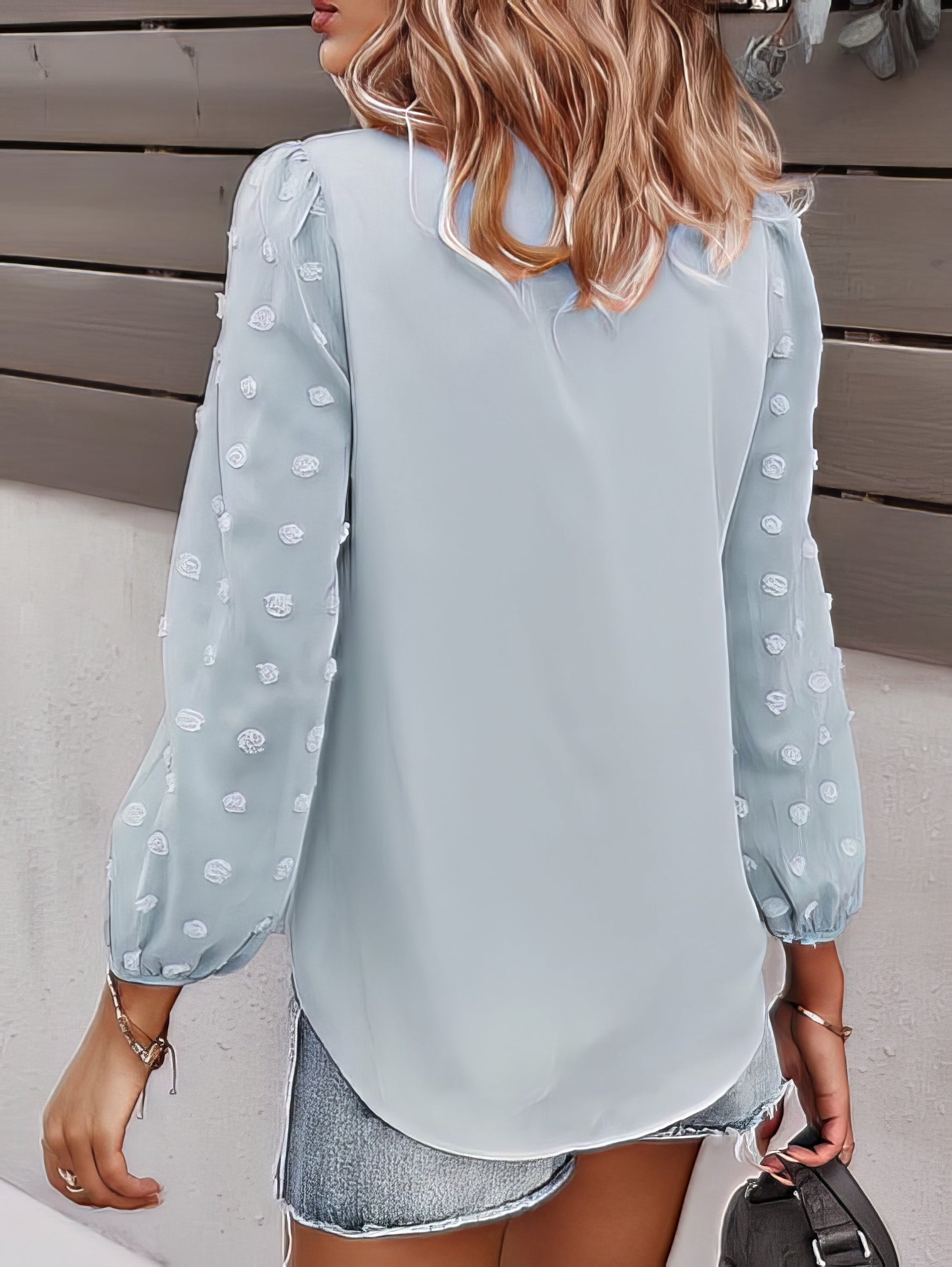 Blouses - Long-sleeved Casual V Neck Solid Blouse - MsDressly