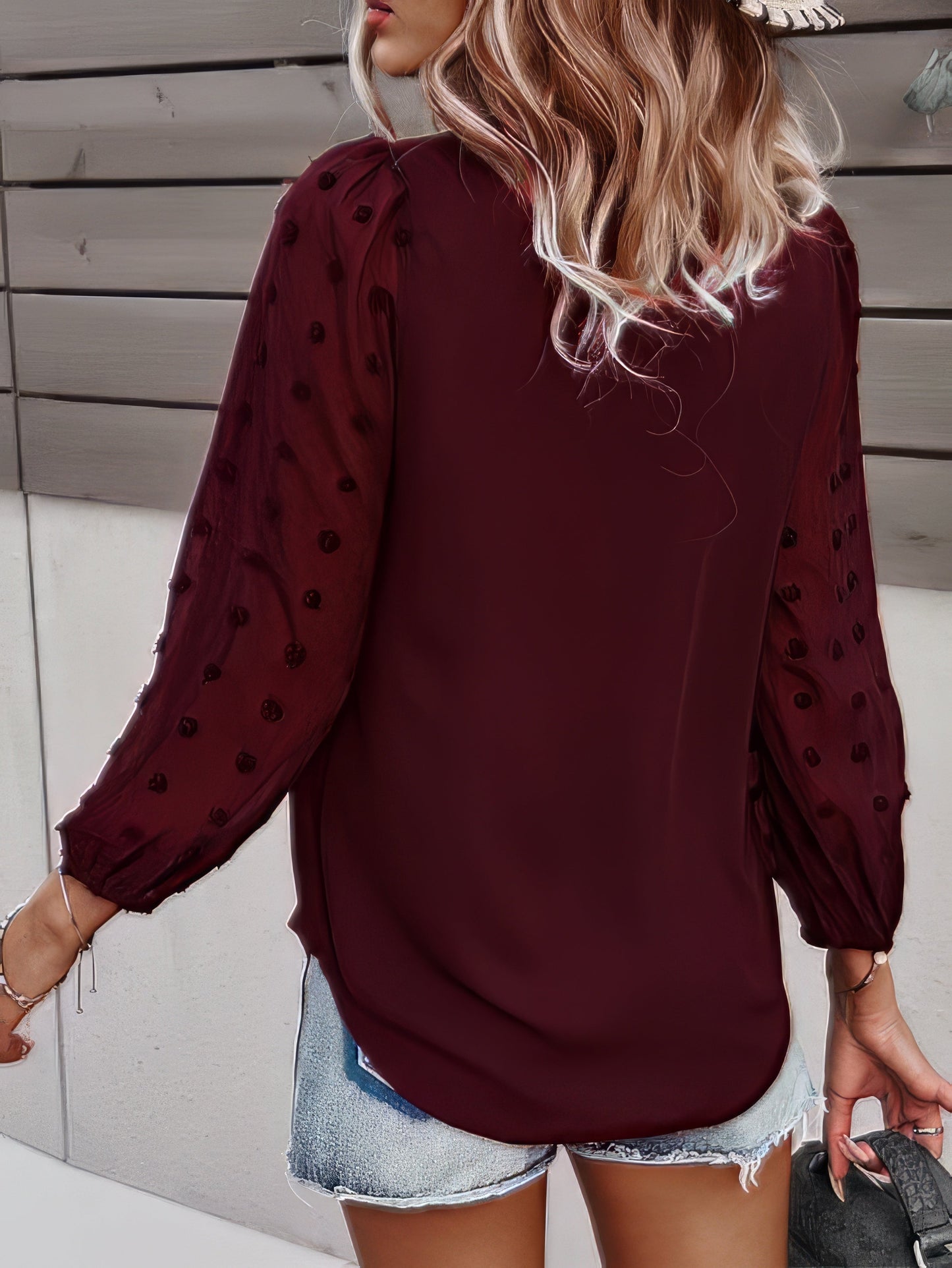 Blouses - Long-sleeved Casual V Neck Solid Blouse - MsDressly