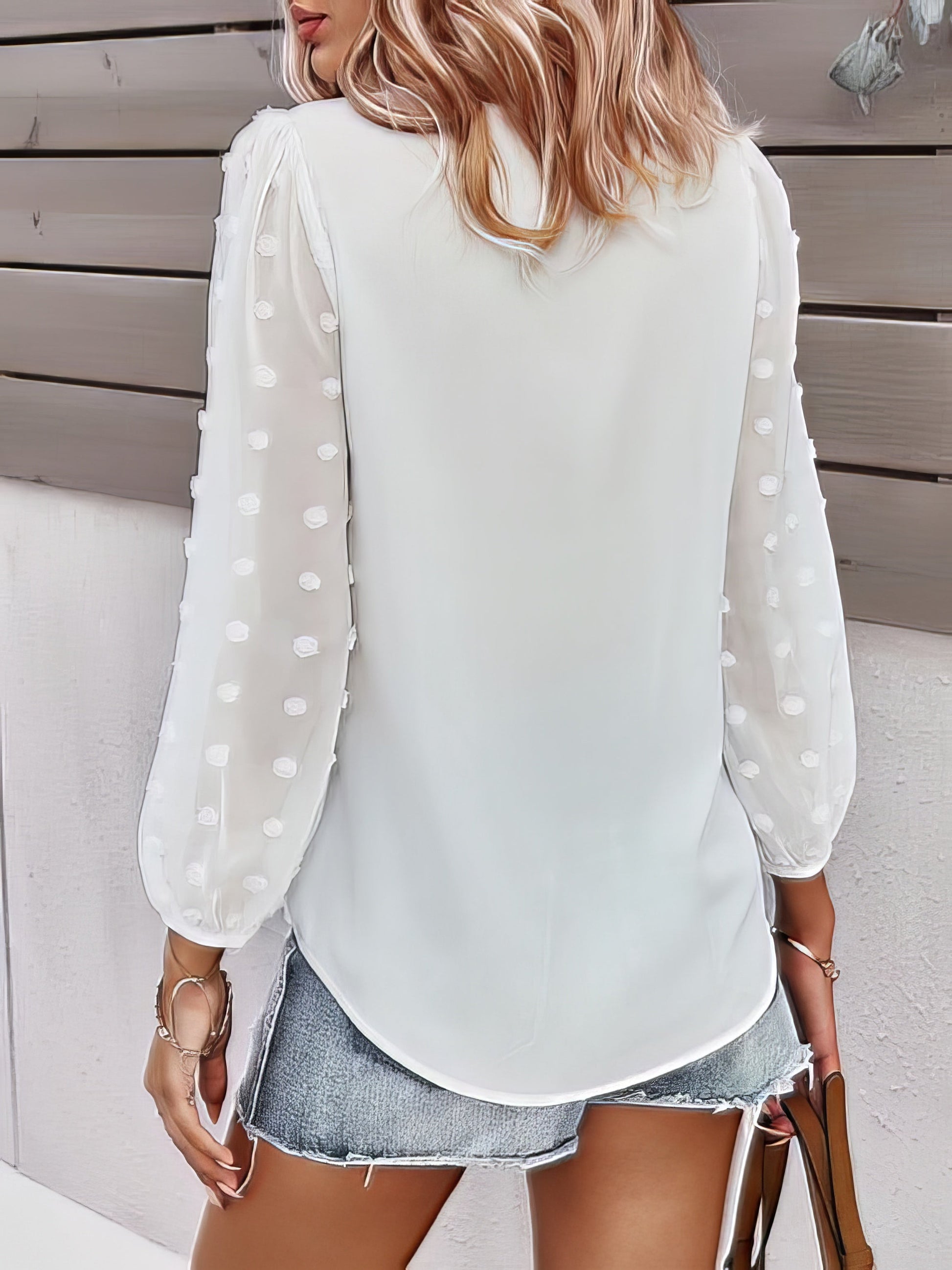 Blouses - Long-sleeved Casual V Neck Solid Blouse - MsDressly