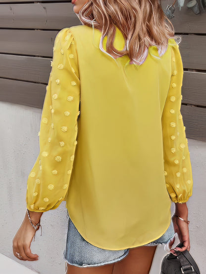 Blouses - Long-sleeved Casual V Neck Solid Blouse - MsDressly
