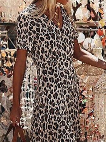 Leopard Print Black V-Neck Short Sleeve Dress