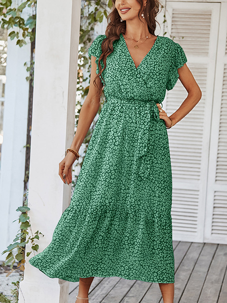 Midi Dresses - Sexy Floral Tie Waist Casual Midi Dress - MsDressly