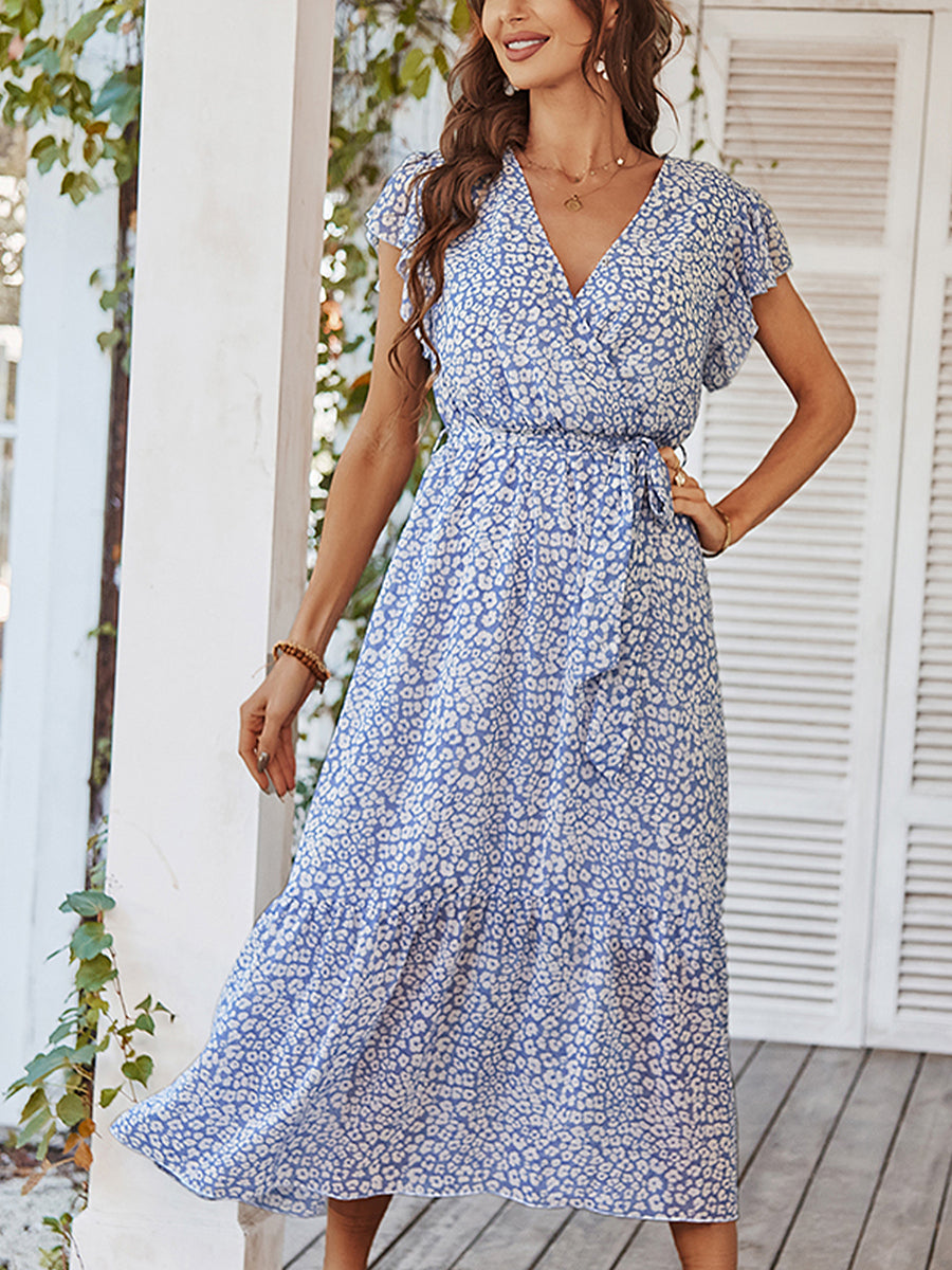 Midi Dresses - Sexy Floral Tie Waist Casual Midi Dress - MsDressly