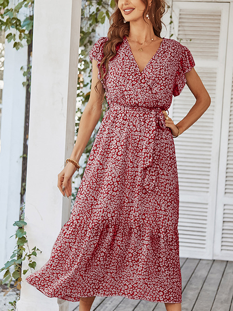Midi Dresses - Sexy Floral Tie Waist Casual Midi Dress - MsDressly