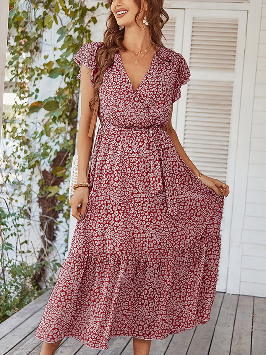 Midi Dresses - Sexy Floral Tie Waist Casual Midi Dress - MsDressly