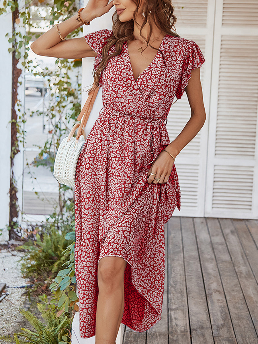 Midi Dresses - Sexy Floral Tie Waist Casual Midi Dress - MsDressly