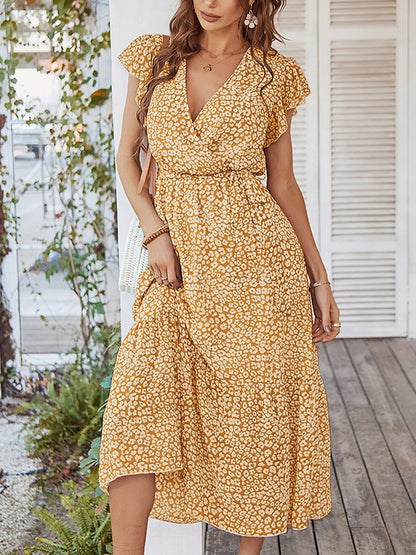 Midi Dresses - Sexy Floral Tie Waist Casual Midi Dress - MsDressly