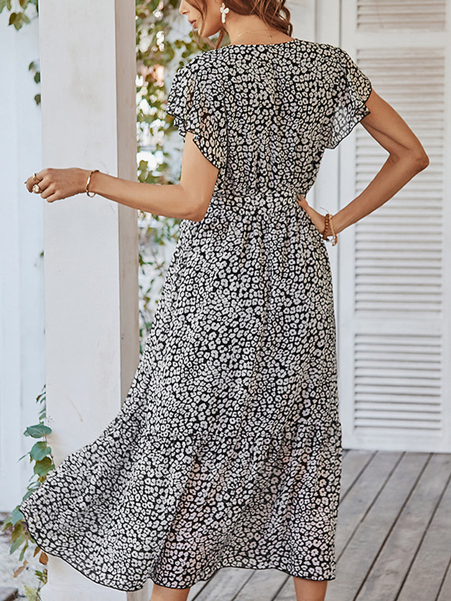 Midi Dresses - Sexy Floral Tie Waist Casual Midi Dress - MsDressly