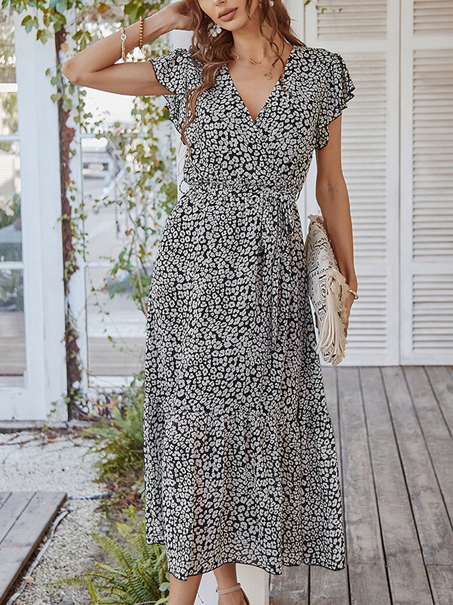 Midi Dresses - Sexy Floral Tie Waist Casual Midi Dress - MsDressly