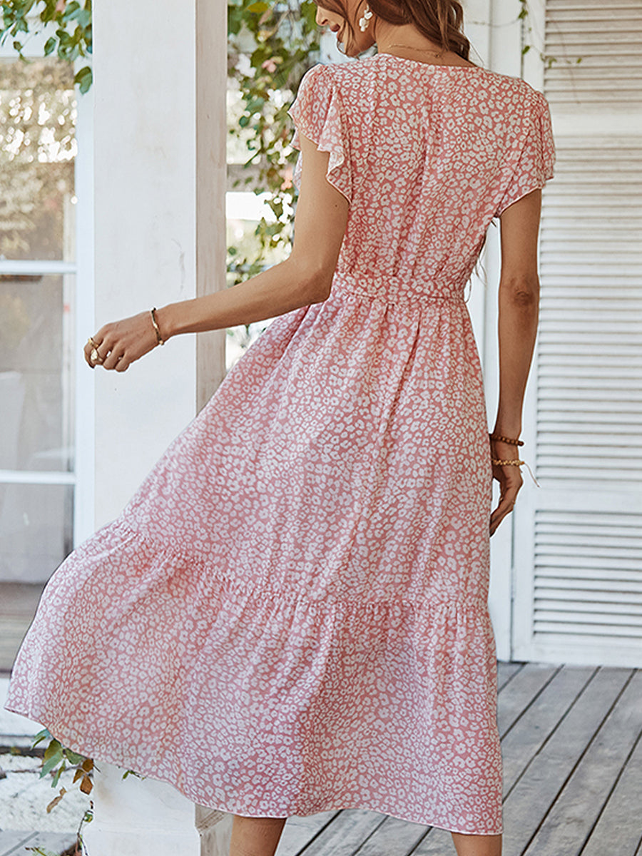 Midi Dresses - Sexy Floral Tie Waist Casual Midi Dress - MsDressly